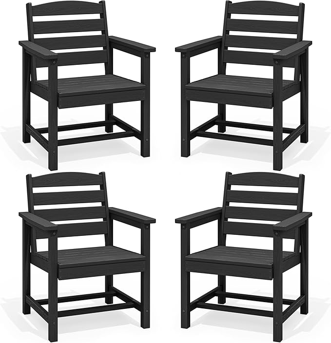 SERWALL Outdoor Dining Chairs Set of 4, All-Weather HDPE Patio Chair by SERWALL