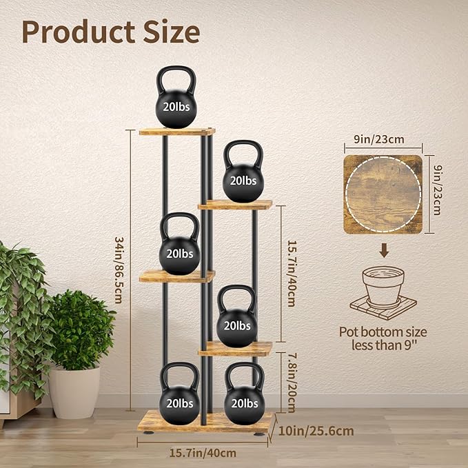 LASZOLA Black 4 Tiered Wood Plant Stand Indoor - Image 3