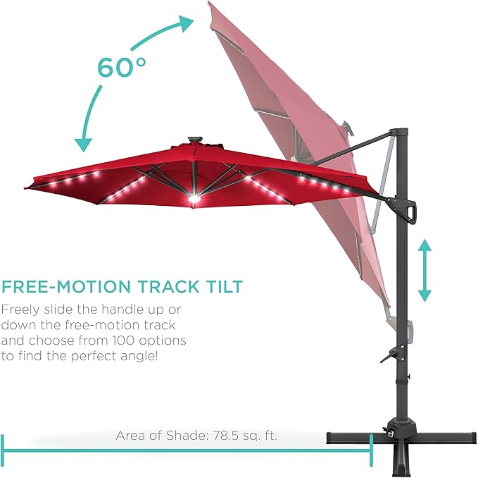 Best Choice Products 10ft Solar LED Cantilever Patio Umbrella, 360-Degree - Image 5