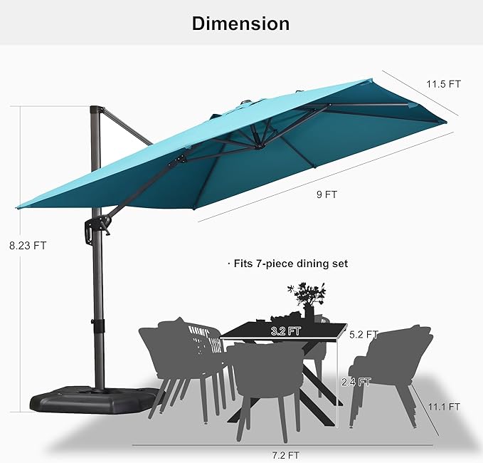 PURPLE LEAF 9' X 11.5' Patio Umbrella Outdoor Cantilever Rectangle Umbrella - Image 8