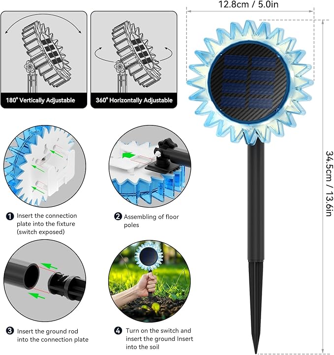 Outdoor Solar Lights, 4 Pack Led Solar Sunflower Lights, Stake/Wall 2-in-1 - Image 5