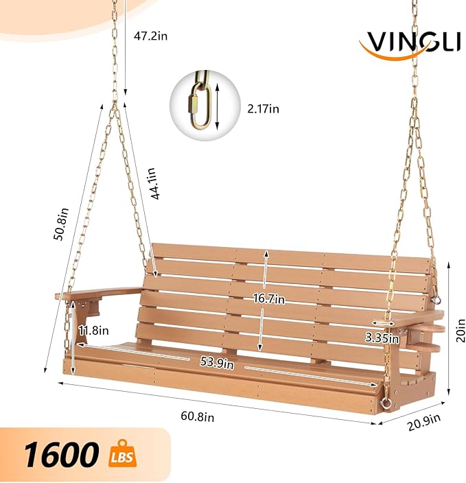 VINGLI Heavy Duty 1600 LBS HDPE Porch Swing Outdoor - Image 4