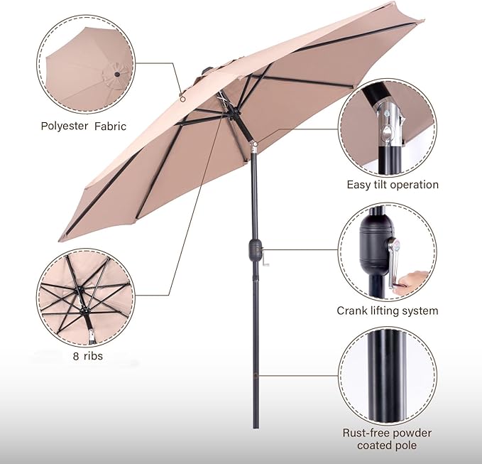 Backyard Expressions 9 ft. Patio Umbrella, Market Table Umbrella w/Tilt and - Image 2