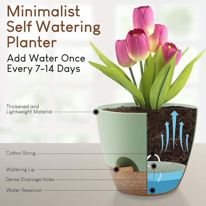 Plant Pots 10/9/8/7.5/7 inch, Self Watering Planters - Image 4