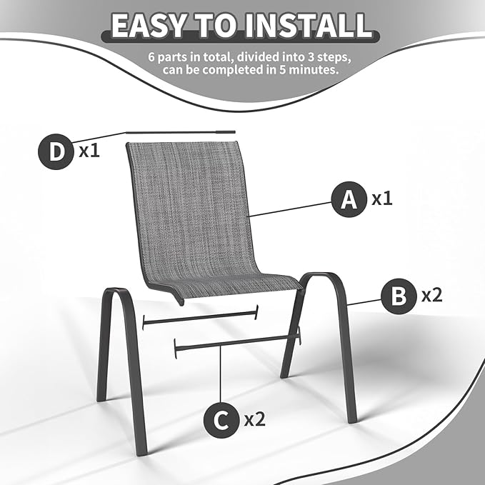 Patio Dining Chairs Set of 6, Outdoor Stackable Dining Chairs High Back - Image 5
