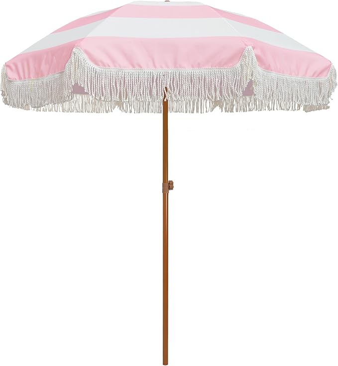 AMMSUN 7ft Patio Umbrella with Fringe Outdoor Tassel Umbrella UPF50+ Premium by AMMSUN