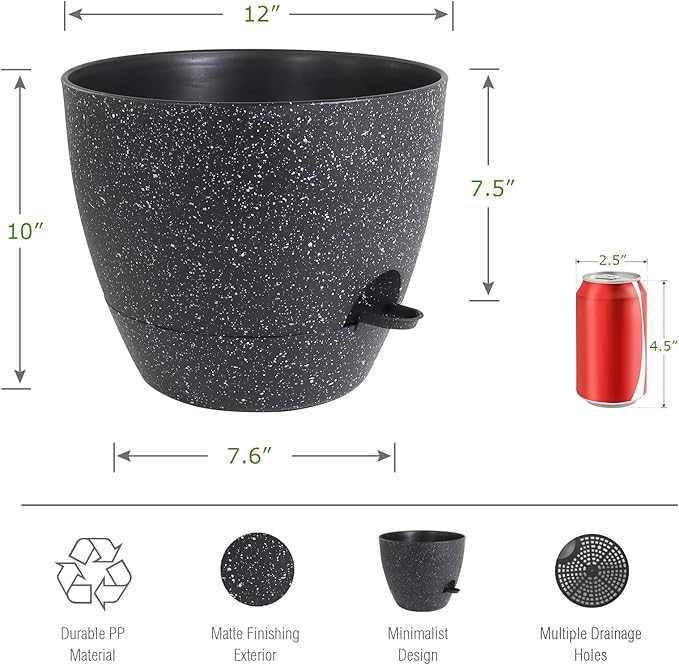 12inch 2Pack Large Self Watering Planters, Plastic Plant Pots - Image 2