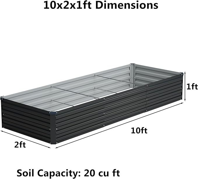 10x2x1 ft Galvanized Raised Garden Bed, Outdoor Planter Box Metal Patio Kit - Image 2