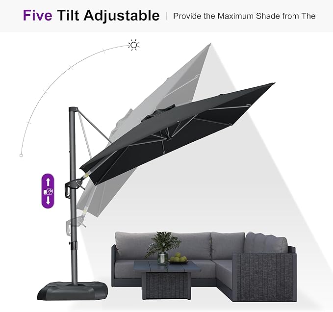 PURPLE LEAF 8 Feet Square Cantilever Umbrella Patio Umbrella - Image 6