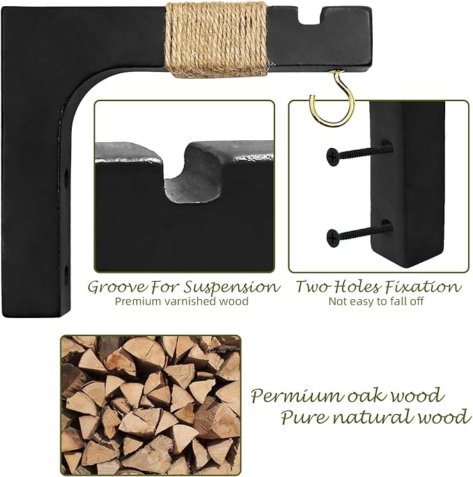 2 Pack Plant Hanger Hooks for Indoor Hanging Plants, Farmhouse Wooden Hanging - Image 4
