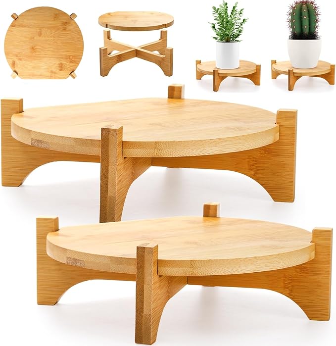 2 Pack Bamboo Plant Stand, Mid Century Modern Planter Stand, Detachable Flower by Pumtus