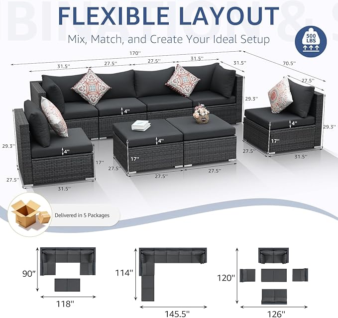 NICESOUL 8 Seater Modern Luxury Outdoor Furniture Set, Extra Large PE Wicker - Image 4