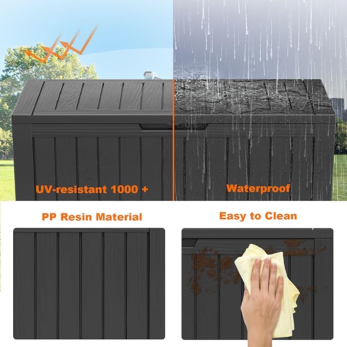 90 Gallon Resin Deck Box, Lockable Patio Outdoor Storage Box - Image 4