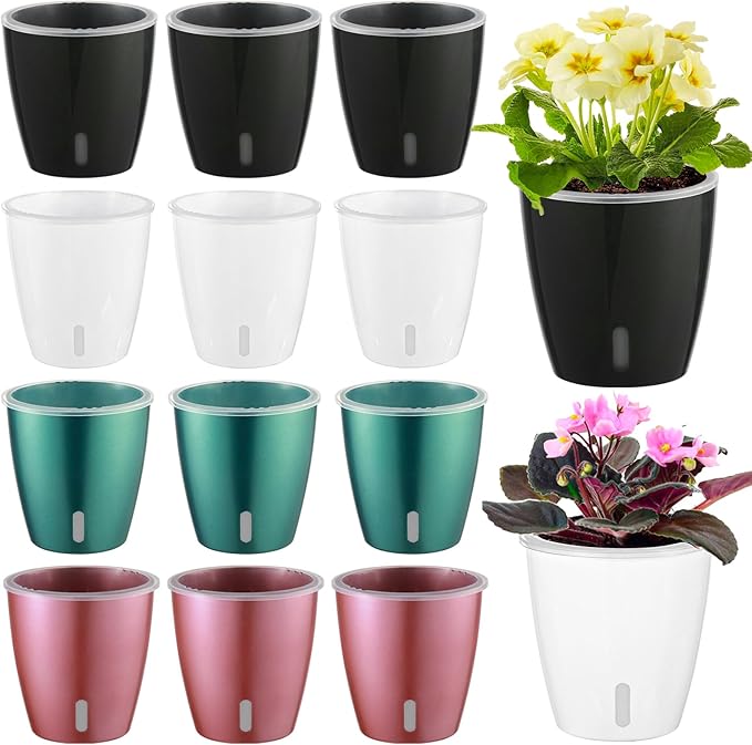 Self Watering Pots for Indoor Plants, Small African Violet Pots by KvyusFlourish