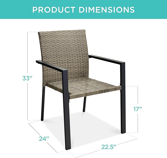 Best Choice Products Set of 2 Stackable Outdoor Wicker Dining Chairs - Image 2