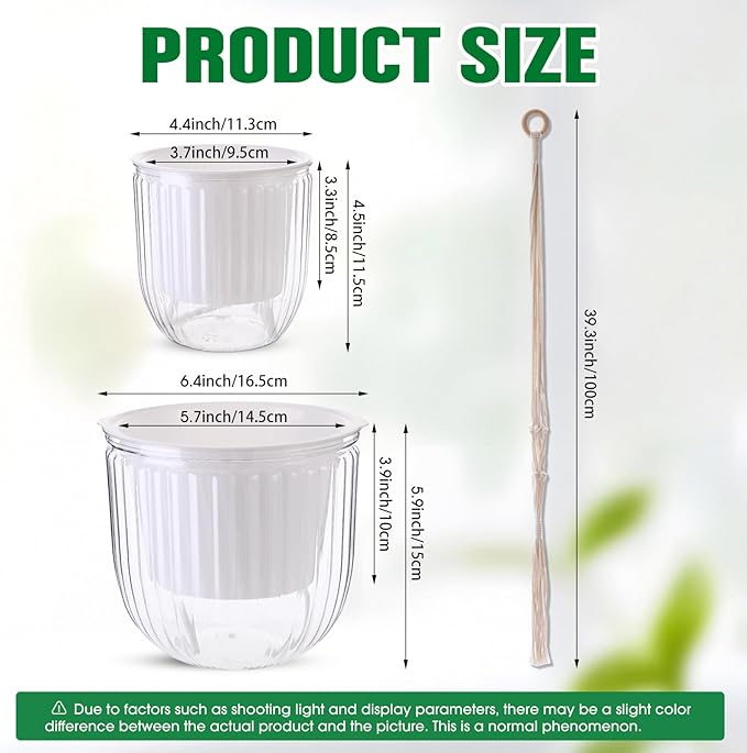 6 Pack Self Watering Hanging Planters Indoor Flower Pots Visible Water Level - Image 2