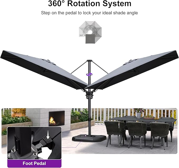 PURPLE LEAF 6.5' X 10' Left-right Tilt Patio Umbrella Outdoor Cantilever Swivel - Image 8