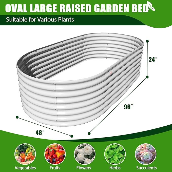 A ANLEOLIFE 2-Set 8X4X2 ft Galvanized Raised Garden Bed Kit, Oval Metal Deep - Image 3