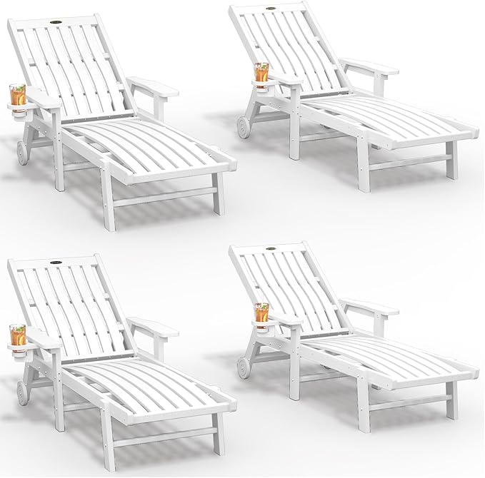 Patio Chaise Lounge Chair Set of 4, Oversized Lounge Chair Outdoor by THOEOE