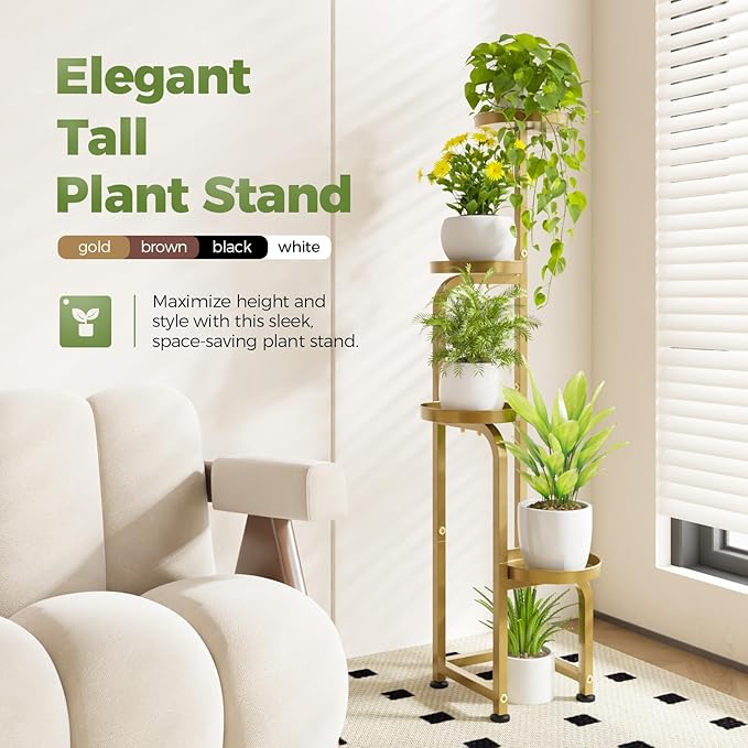 Bamworld Corner Plant Stand Indoor Outdoor, Tall Metal Flower Pot Stands - Image 2