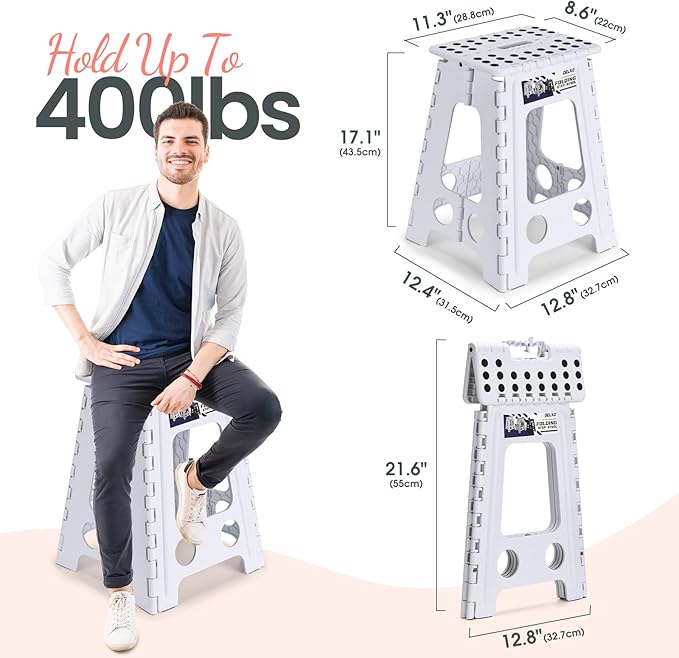 Delxo Folding Step Stool 17.5 Inch White Step Stools - Image 2