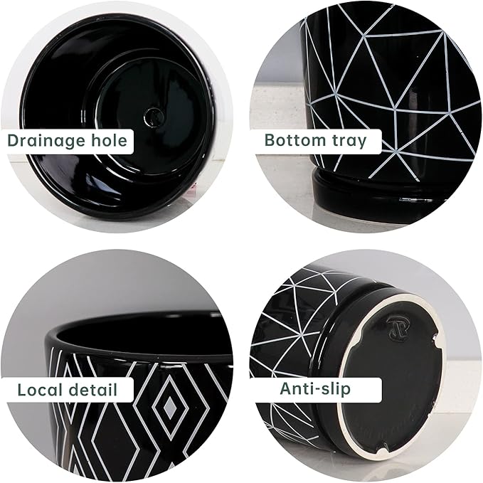 Ton Sin Flower Pots, 5.5 Inch Black Ceramic Planter - Image 6