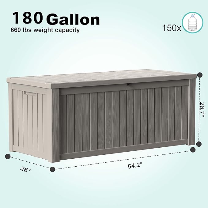 EasyUp 180 Gallon Outdoor Storage Box, Resin Waterproof UV-Resistant Deck Box - Image 2