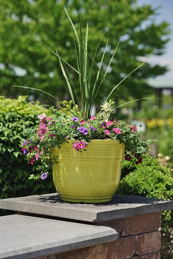 Garden Elements Indoor/Outdoor Glazed Brushed Happy Plastic Planter, Bright - Image 2