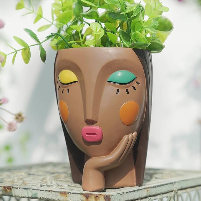 Face Planter Pots for Indoor Plants, Resin Head Planter Succulent Planter by Saysmile