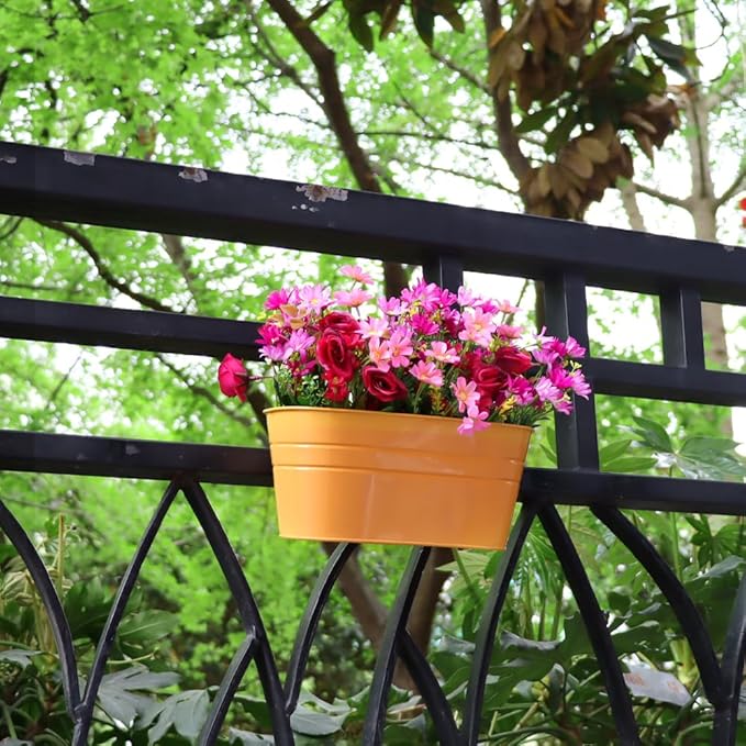 3 Pack Metal Railing Planters, 10.5" Oval Hanging Flower Pots - Image 6