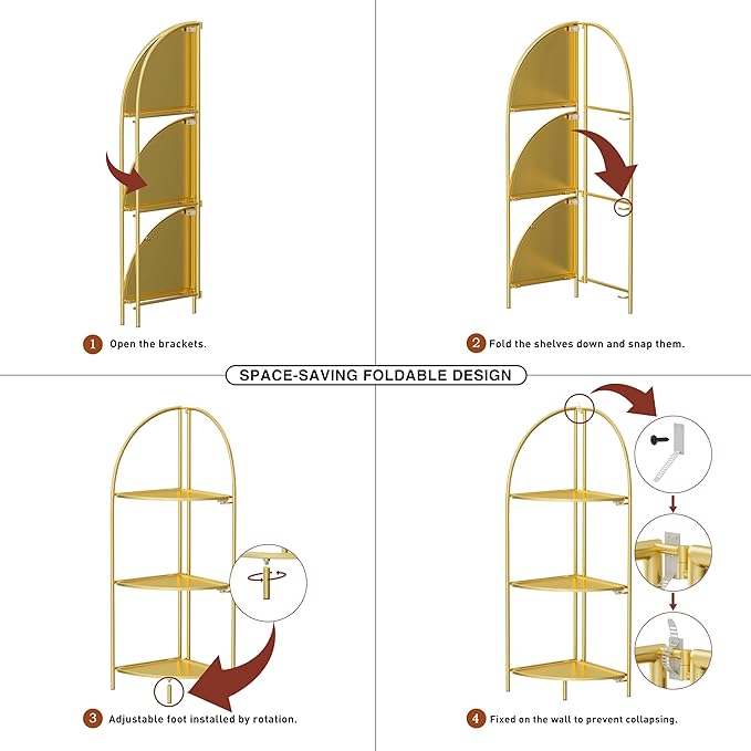 Crofy Foldable 3 Tier Corner Shelf, Metal Corner Plant Stand - Image 4