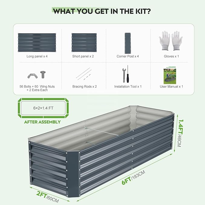 ZORMY 6×2×1.4ft Galvanized Raised Garden Bed Kit, Metal Planter Boxes Outdoor - Image 5