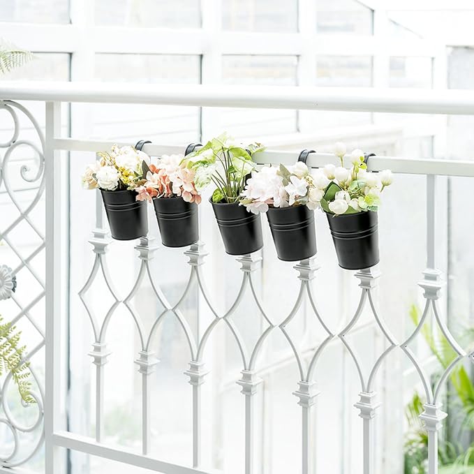 Dahey 5 Pcs Hanging Flower Pots 4 Inches Metal Iron Bucket Outdoor Planter - Image 5