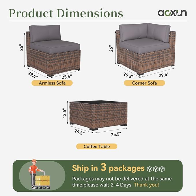 Aoxun 11 Piece Patio Furniture Set Wicker Rattan Patio Conversation Set Outdoor - Image 8