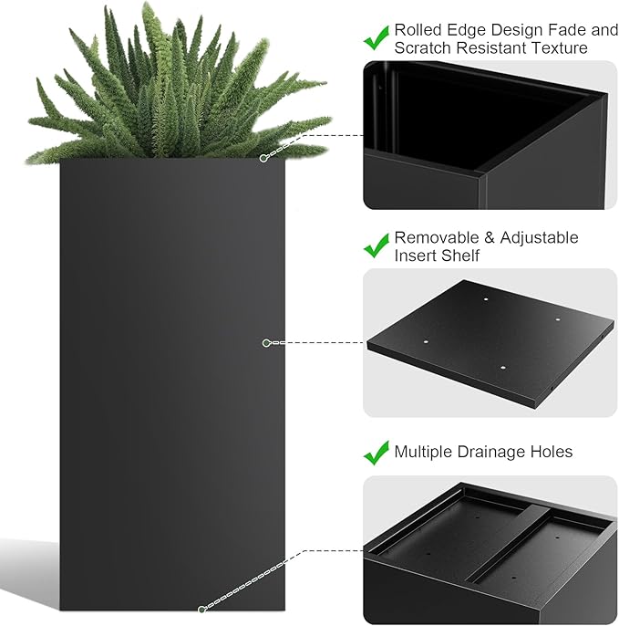 Tall Metal Planter Box for Outdoor Plants 15" L x 15" W x 30" H 2 Pack - Image 3