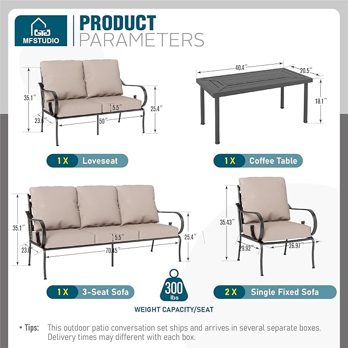 MFSTUDIO 7 Seats Large Metal Patio Conversation Sets, 5 Pieces Outdoor - Image 7