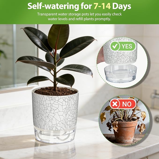 3 Pack Self Watering Pots for Indoor Plants, 4+5.5+6.3 Inch Self Watering Plant - Image 4