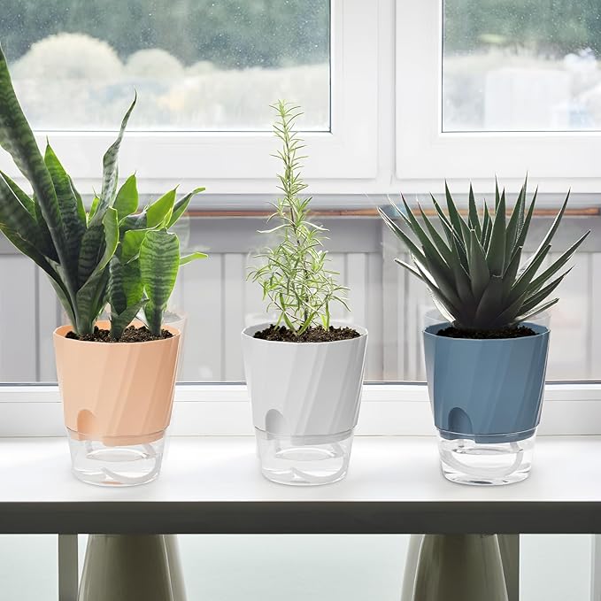 KIMCHOMERSE Self Watering Plant Pots, 6 Inch Plant Pots 6-Pack Indoor Planter - Image 8