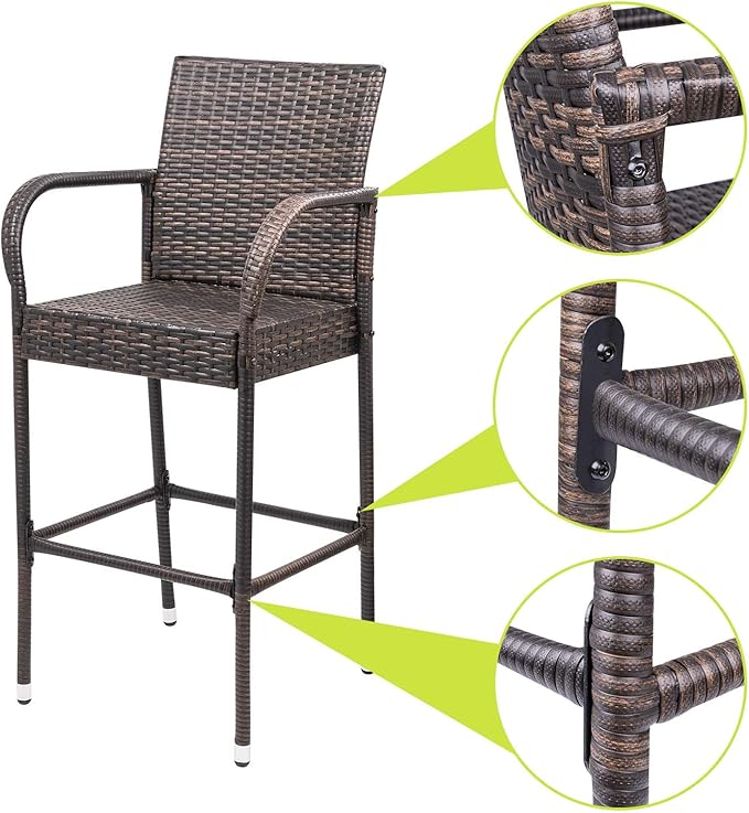 Homall Patio Bar Stools Wicker Barstools Indoor Outdoor Bar Stool Patio - Image 4