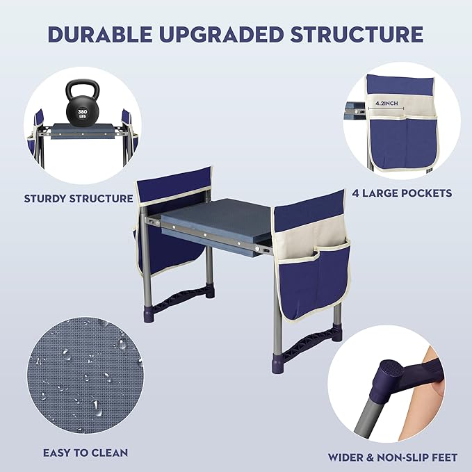 Luvenia Garden Kneeler and Seat, Foldable Garden Stool 10.8" Wider Heavy Duty - Image 5
