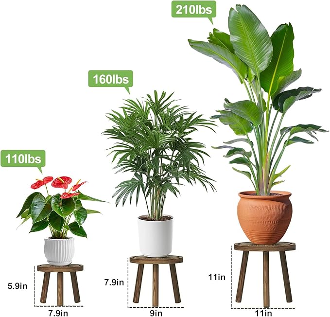 3 Pack Plant Stand Indoor Outdoor Mid-Century Modern Plant Stool Wooden Plant - Image 3
