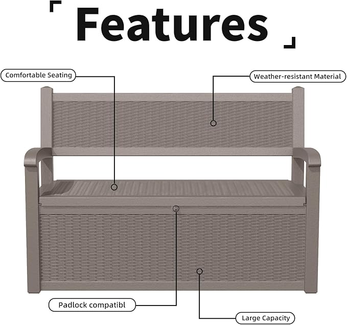 DRATO 75 Gallon Storage Bench Deck Box Outdoor Indoor, Lockable Durable - Image 7