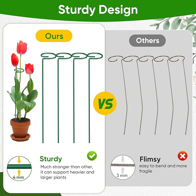 HiGift 17 inch Plant Support Stakes, 4mm Thick Garden Single Stem Flower - Image 2