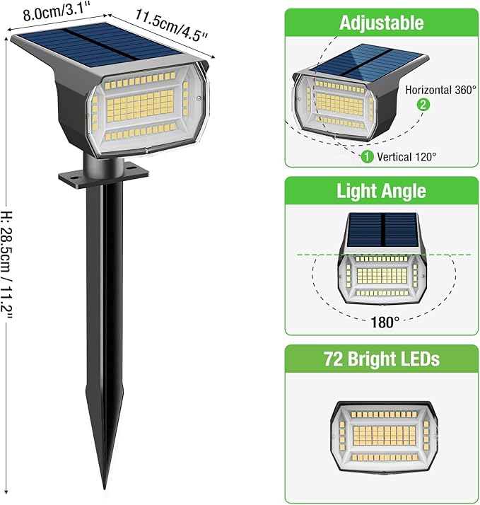 nipify 4 Pack Solar Spot Lights Outdoor, Solar Powered Waterproof Spotlight - Image 6