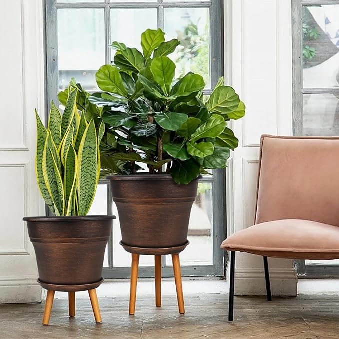 Plant Planters Pots Set of 4 Pack 11 Inch, Plastic Flower Pot - Image 2