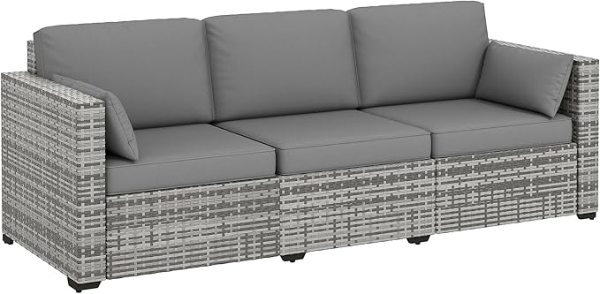 Outsunny Patio Couch PE Wicker Deep Seating Outdoor Sofa by Outsunny