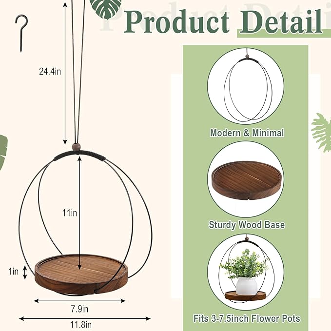 3 Pack Hanging Planters for Indoor Black Plant Hanger - Image 2