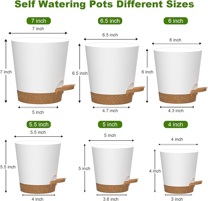 Self Watering Pots, 7/6.5/6/5.5/5/4 inch Flower Pots - Image 2