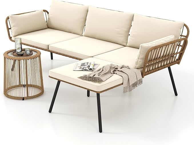 DWVO Patio Furniture Set 3 Piece Outdoor Wicker Conversation Set - Image 7