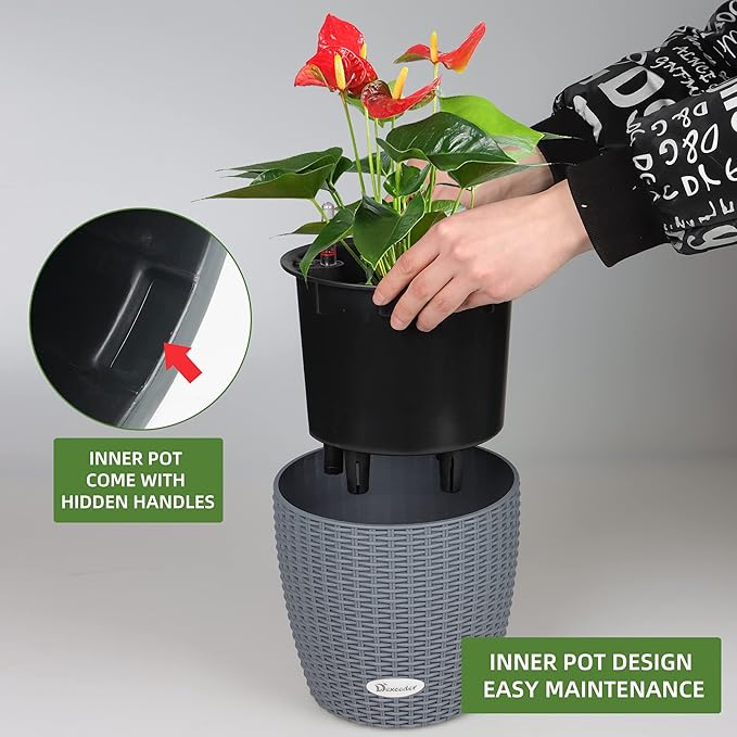 Dexceder 9x8 Inches Rattan Self Watering Planter Indoor Outdoor, Inner Pot - Image 5